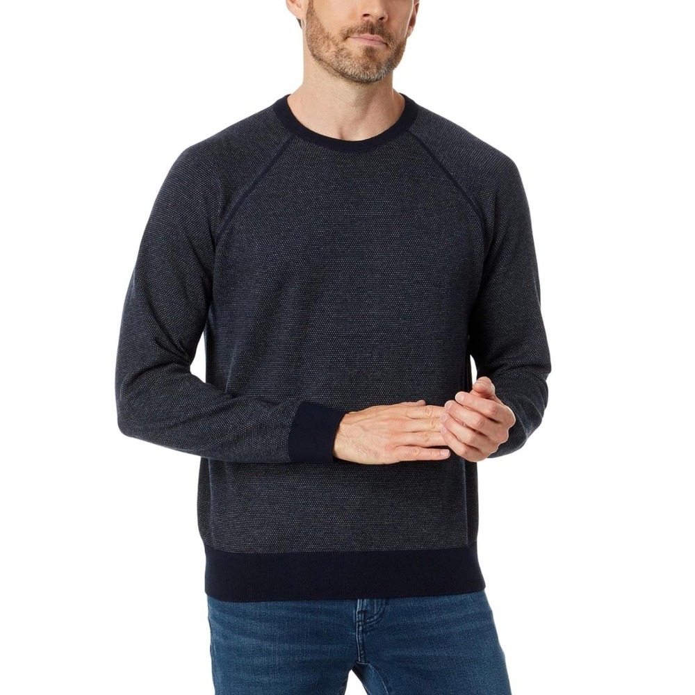 Vince Mens Birdseye Raglan Long Sleeve Crewneck Sweater Blue Wool Cashmere L